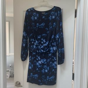 Vince Camuto Floral Long Sleeve Mini Dress - navy blue / black